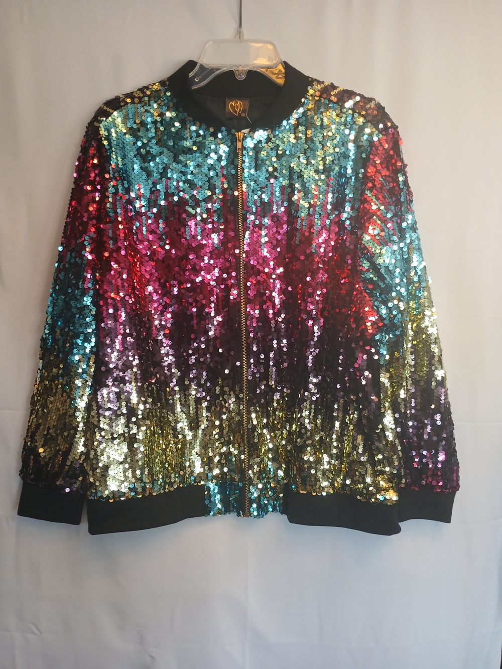 Multicolor Sequin Ombre Zip Front Bomber Jacket 1X NWOT